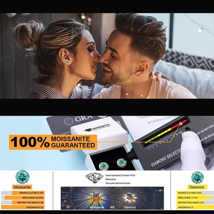 TUHE unisexe classique rond émeraude VVS1 Moissanite boucle d'oreille pour les femmes bijoux fins de luxe mariage 925 argent boucle d'oreille cadeau