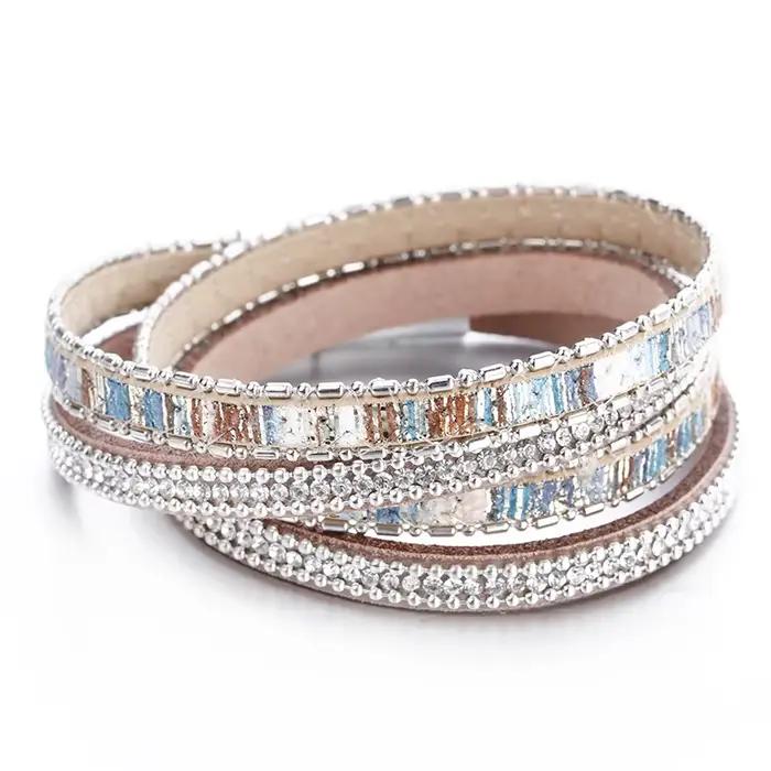 ALLYES femmes Bracelet en cuir tchèque cristal Vintage Boho plusieurs couches bohème Double Wrap