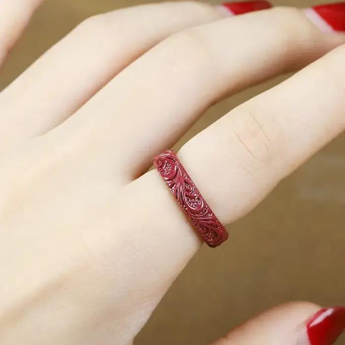 Bague cinabre brut naturel, bijoux de style ethnique à la mode et polyvalents