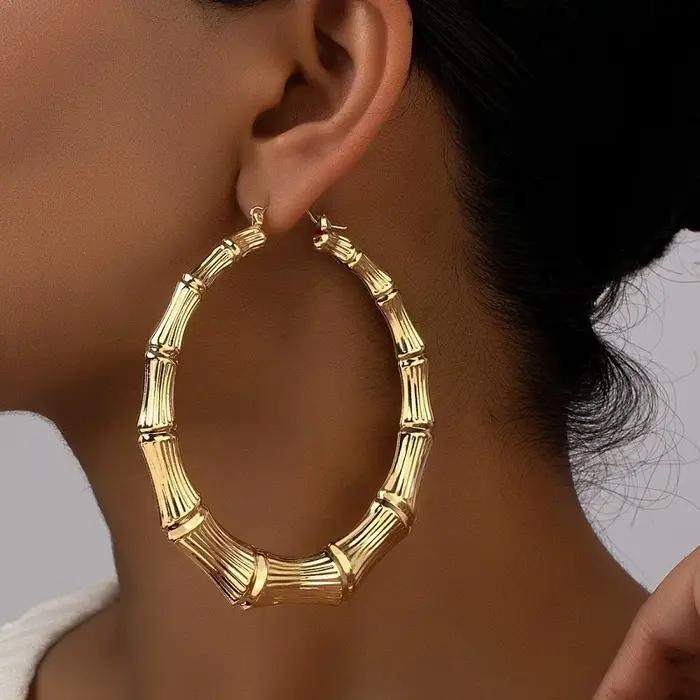 Grandes boucles d'oreilles en bambou pour femmes