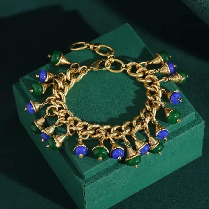Vintage vert verre fleur goutte bracelets porte-bonheur couleur or tissage chaîne Antique bijoux femmes saint valentin cadeau nouvelle tendance 2025