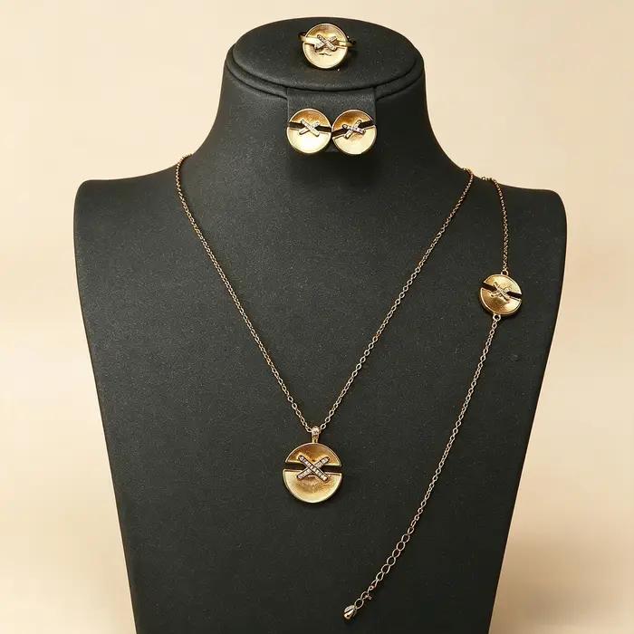 Ensemble de bijoux de luxe 4 pièces avec croix en CZ - Collier