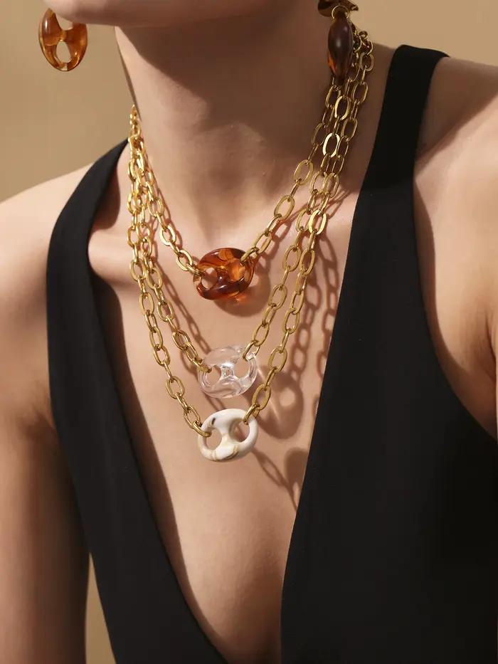 Collier et boucles d'oreilles avec pendentif en forme de nez de cochon ambre pour femmes