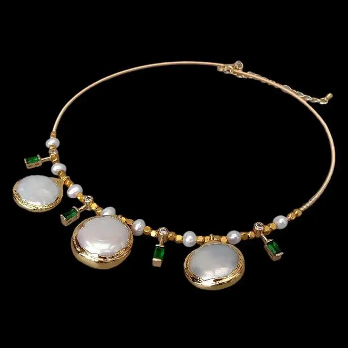 YYGEM – collier ras du cou plaqué or, pièce de monnaie blanche de culture naturelle, pomme de terre,