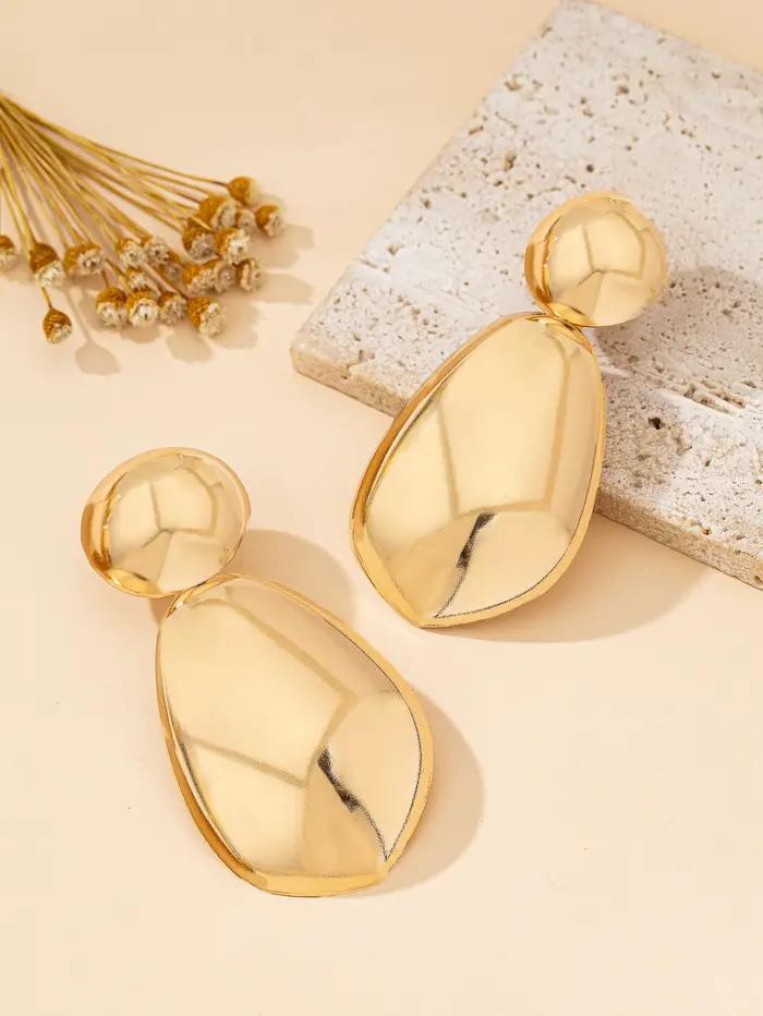 Boucles d'oreilles dorées en forme de goutte d'eau avec double boule sculpturale pour femmes style hip-hop rock occasions spéciales
