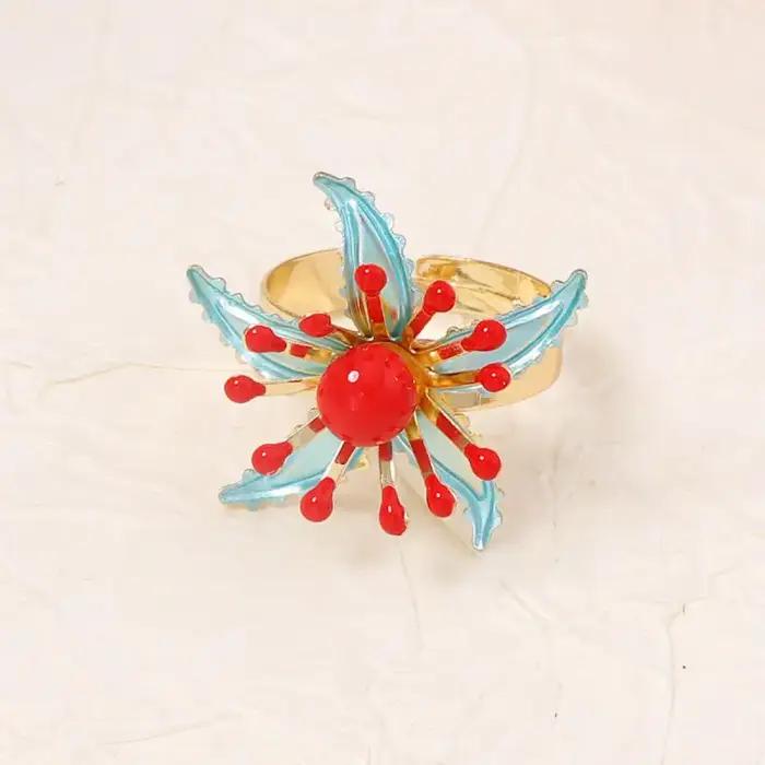 Bague ajustable bohème multicolore à fleurs épanouies pour femmes occasions spéciales tracker d'humeur alliance mariage diverses couleurs motifs floraux