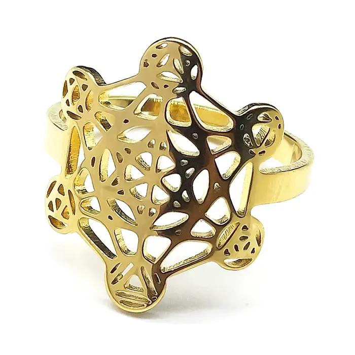 Grand anneau géométrique Cube métatron archange pour femmes et hommes