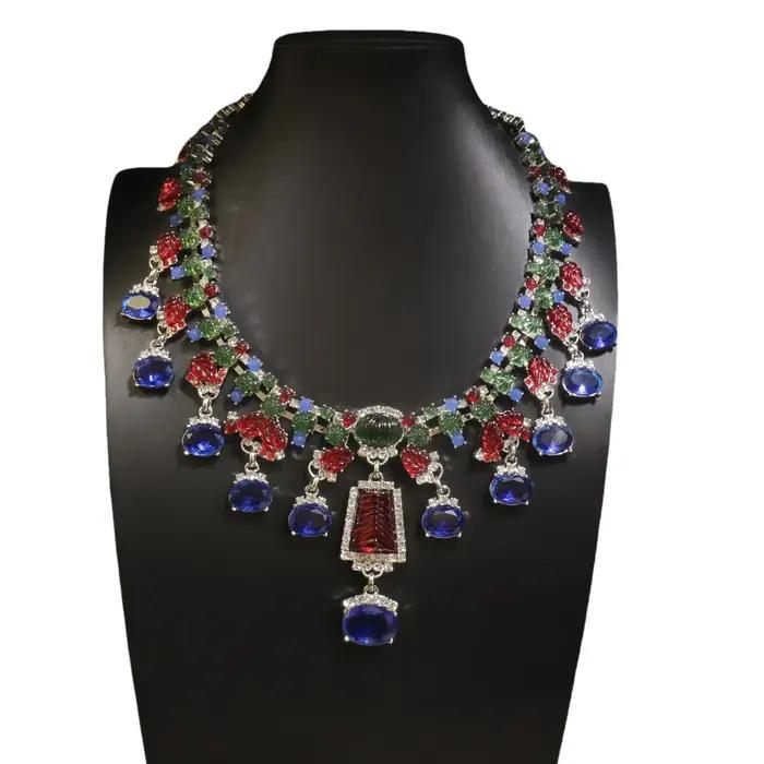 Boucles d'Oreilles et Collier Coloré en Strass Luxe Polyvalent Occasions Spéciales Nouvel An Fête Chic