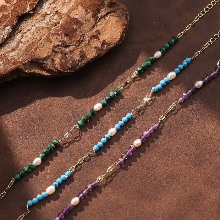 KISS MANDY – Bracelet en argent Sterling 925, style bohème, perles de Malachite, bijoux, chaîne à maillons en perles naturelles, cadeau pour femmes, MPB13