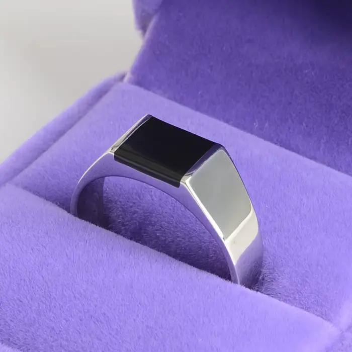 Keisha Lena 2025 bague rectangulaire en pierre d'agate noire en acier inoxydable 316L pour homme bijoux bagues à la mode