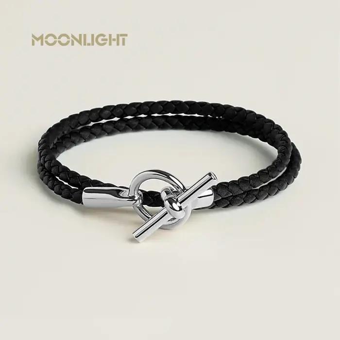 Bracelet Moonlight en cuir double couche classique pour femmes, haut de gamme, avec fermeture à bascule et 11 couleurs disponibles pour diverses occasions