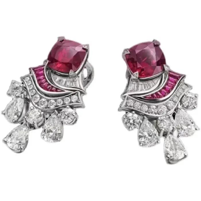 Foydjew bijoux de créateur de luxe Vintage couronne conception rubis rouge cristal anneaux boucles d'oreilles Banquet