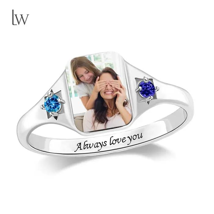 Bague photo personnalisée pour femmes, bagues photo personnalisées avec bague de promesse en forme d