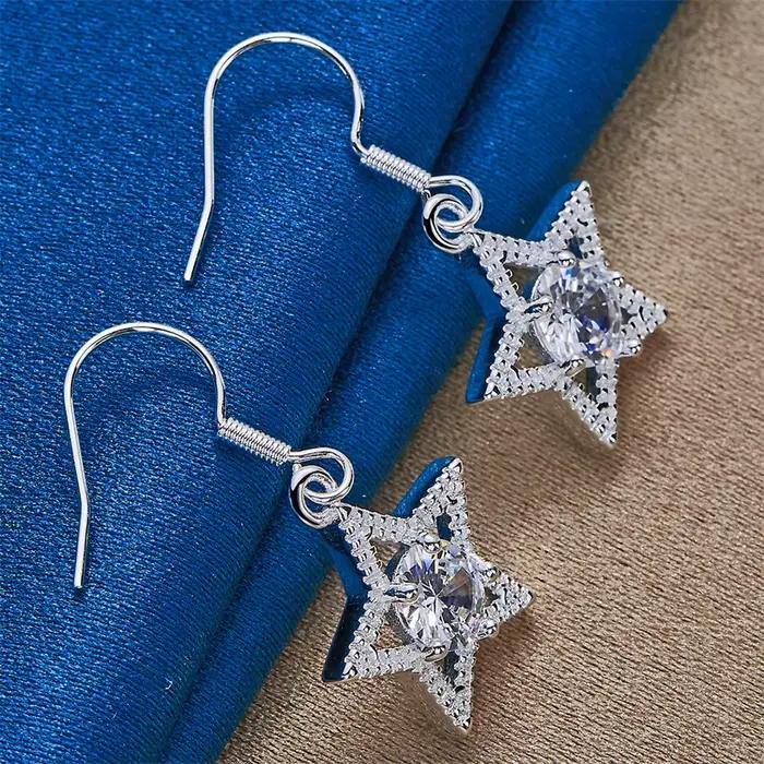 Boucles d'oreilles élégantes en argent sterling 925 avec zircon étoile de luxe pour femmes, cadeau de fête tendance, accessoires de mariage