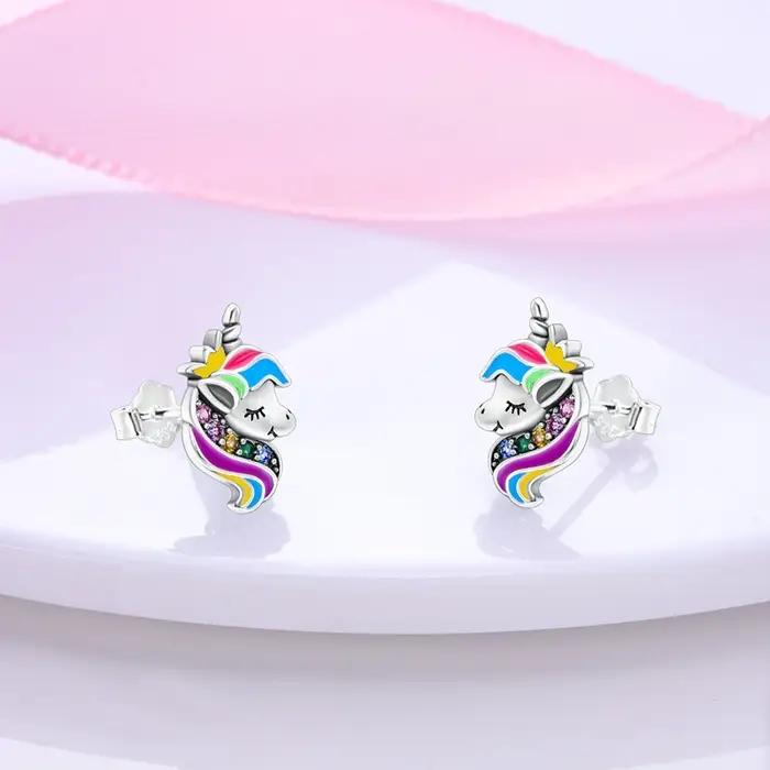 Boucles d'oreilles couronne licorne en argent Sterling 925 pour femmes