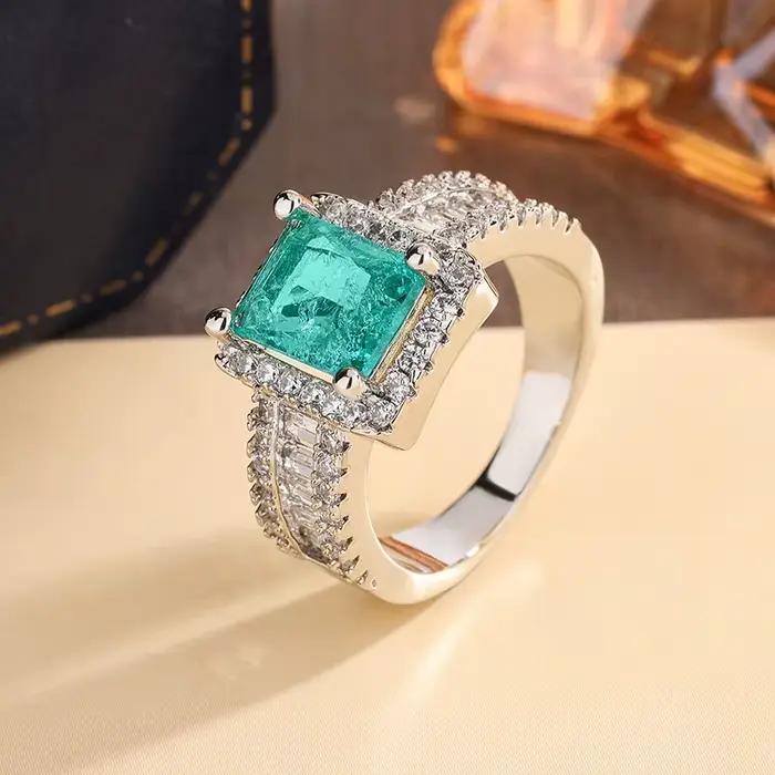 Bague de mariage géométrique moderne - Zirconia taille princesse en argent 925 | Bande minimaliste empilable pour femmes
