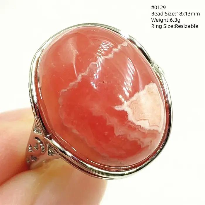 Bague réglable en rhodochrosite rose naturelle pour homme et femme