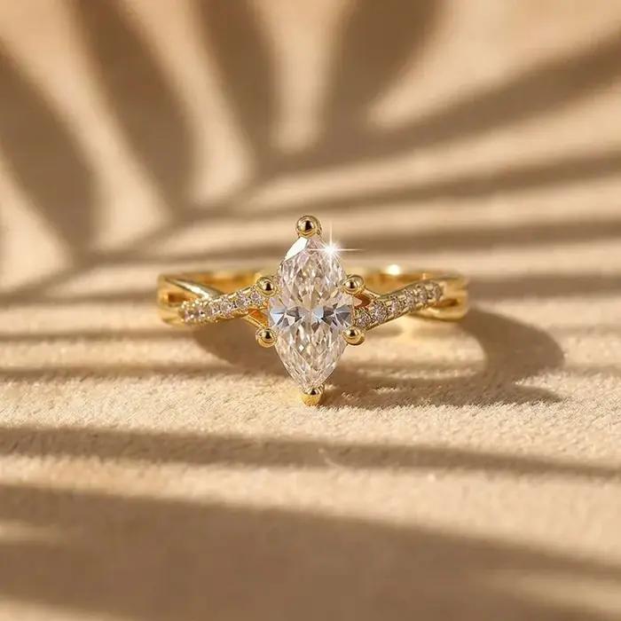 Bague exquise en argent Sterling 925 avec zircon Marquise doré pour femmes