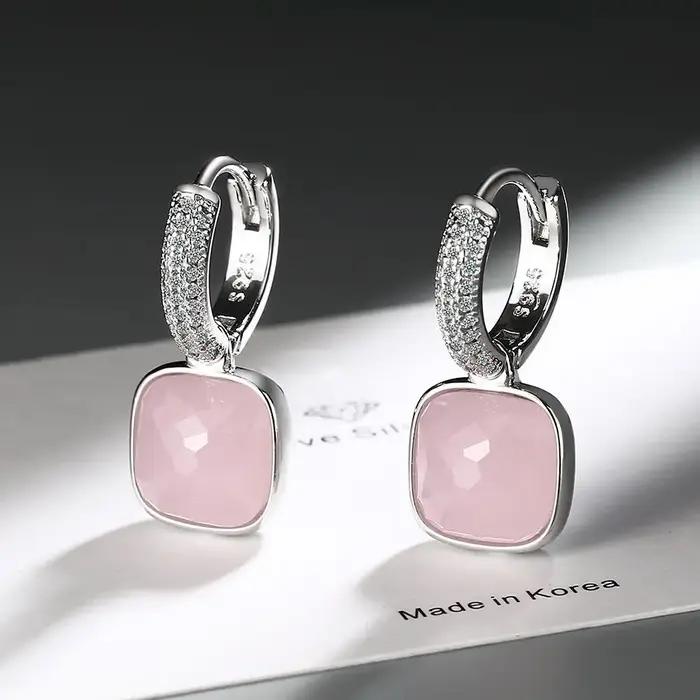 Andara Occident cristal géométrique carré boucle d'oreille Simple lumière luxe 925 boucles d'oreille