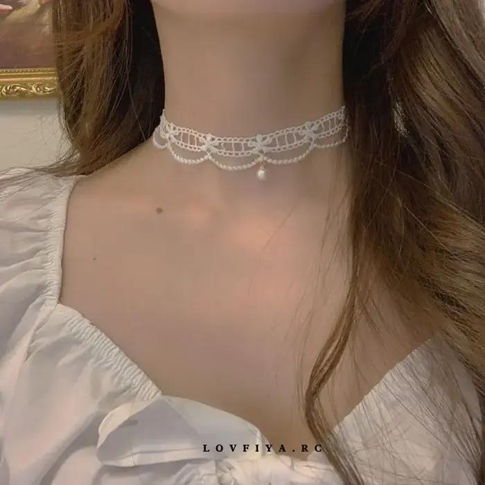 Collier ras du cou en dentelle blanche pour fille, Jacquard, fée florale, élégant, chaîne de clavicu