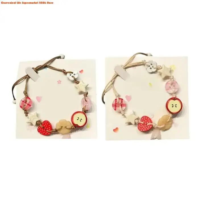 E06E Bracelet des pommes à charme élégant avec des cadeaux spéciaux corde couleur vibrante pour les filles