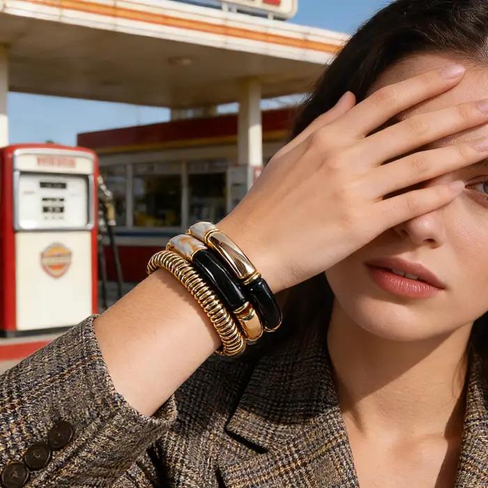 Ensemble de 3 bracelets en marbre de style moderne et éclaté
