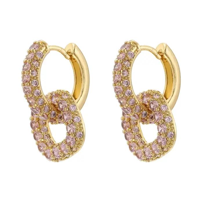 Boucles d'oreilles créoles petites pour femmes avec breloques carrées et zircone cubique – Bijoux fantaisie colorés en gros : VE917