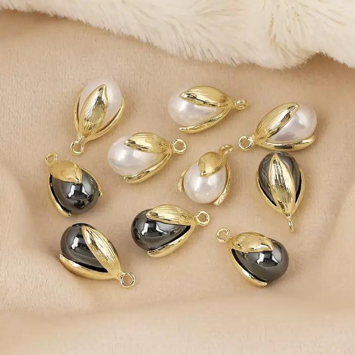 HAOSAW – accessoires de bijouterie, pendentif de boucles d'oreilles, forme de tulipes, Imitation de perle, fait à la main, composants de bijouterie, 8 pièces, 12x4MM