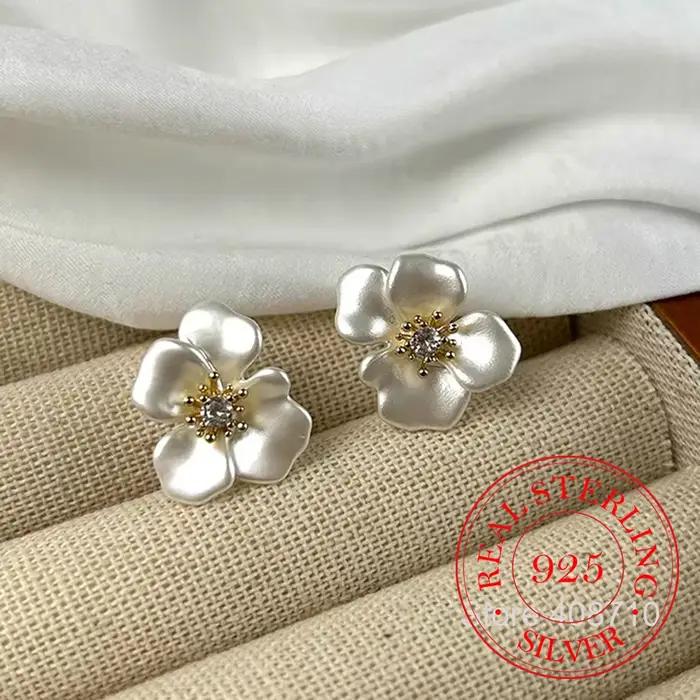 France 925 en argent Sterling Zircon cristal fleur boucles d'oreilles pour femme mode Piercing bijou