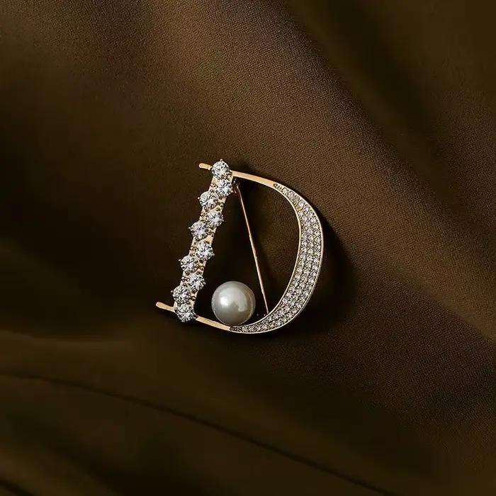 Bijoux de luxe en Zircon plaqué or 14K, nouveau Design coréen, perle de luxe, broche lettre D, acces