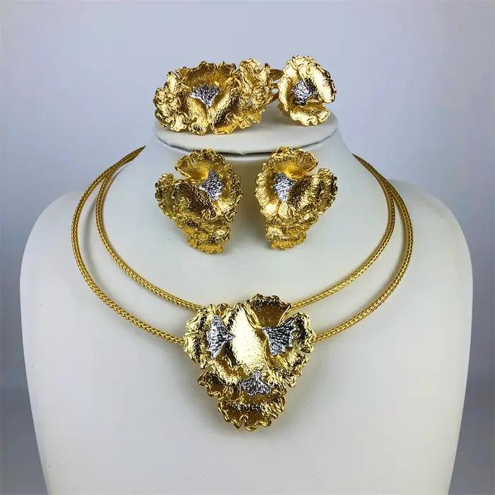 ESALE plaqué or femme ensemble de Bijoux luxueux fleur collier boucles d'oreilles