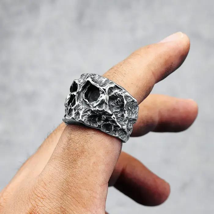 Bague tête de mort cassée en acier inoxydable 316L pour hommes