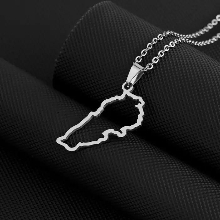 Collier pendentif en acier inoxydable avec carte du Liban et drapeau, couleur or, bijoux ethniques p