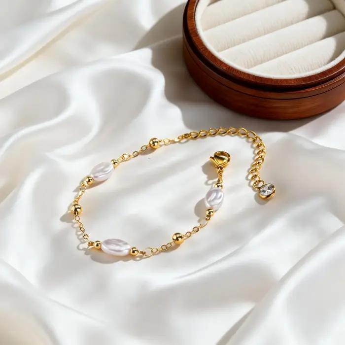 Bracelet en perles d'imitation plaqué or pour femmes, bracelets à chaîne perlée, bijoux de poignet e
