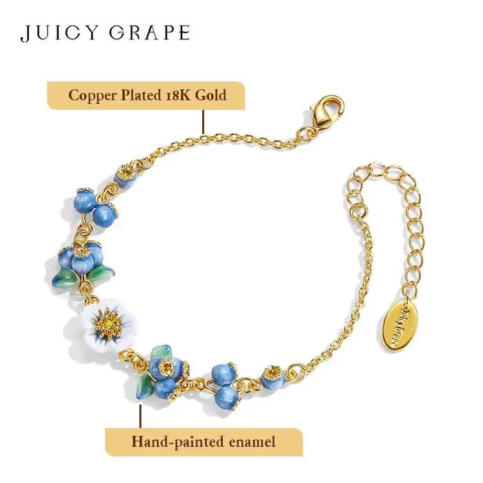 Bracelet Émail Fait Main Fleur de Myrtille et Raisin Juteux
