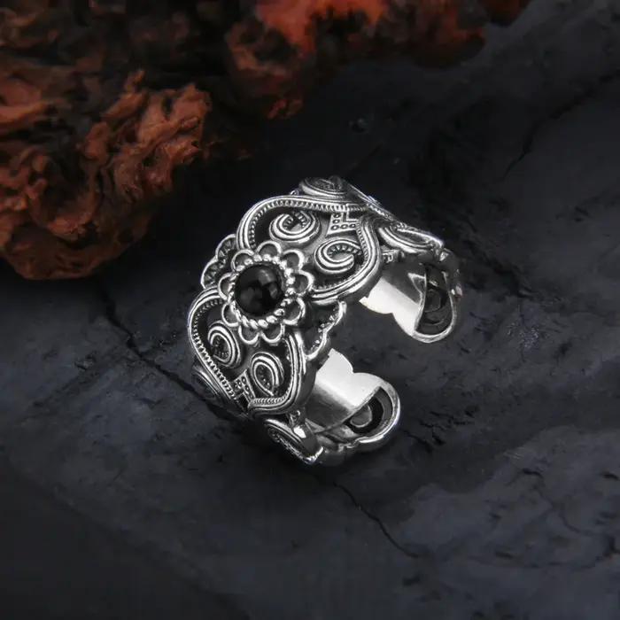 Bague rétro à motif de fleur mongole pour hommes et femmes
