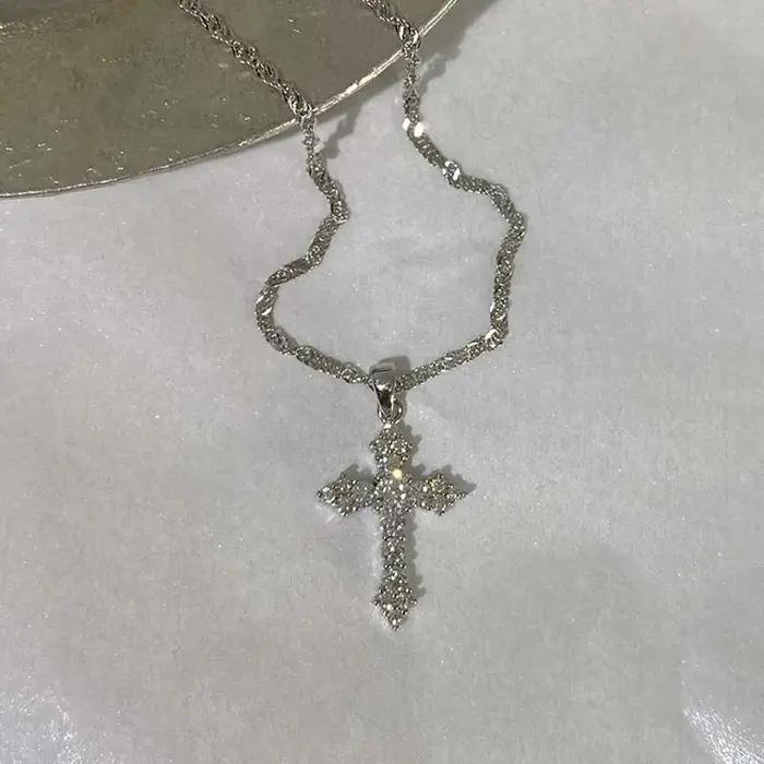 Collier pendentif croix en Zircon cristal brillant pour femmes et filles