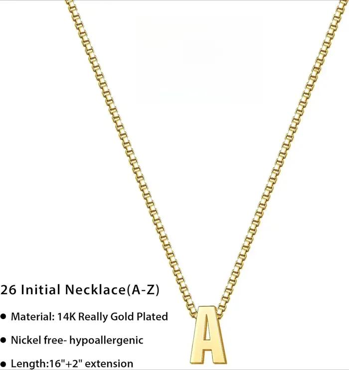 Colliers initiaux pour femmes et filles – Collier délicat en acier inoxydable plaqué or 18 carats avec pendentif A-Z