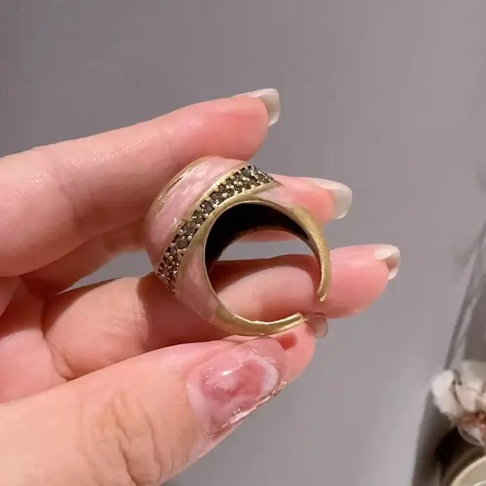 Bijoux Vintage couleur or pièce ancienne tête de beauté anneaux roses pour femme goutte d'huile Antique mariage fiançailles luxe concepteur