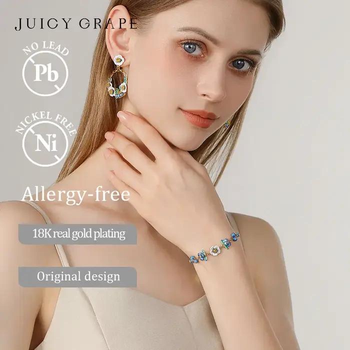 Bracelet Émail Fait Main Fleur de Myrtille et Raisin Juteux