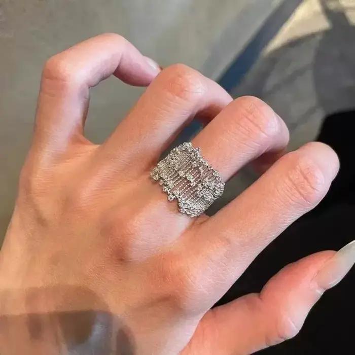 Bague en dentelle de luxe à strass étincelants pour femmes occasion spéciale cadeau Saint-Valentin alliance mariage