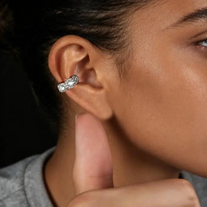 1 pièce Boucle d'oreille clip géométrique en cristal CZ en forme de feuille pour femme sans perçage