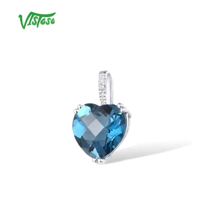 VISTOSO véritable 14K 585 Rose/blanc/jaune pendentif en or pour les femmes radiant ciel bleu topaze/grenat/fumé Quartz diamant bijoux fins