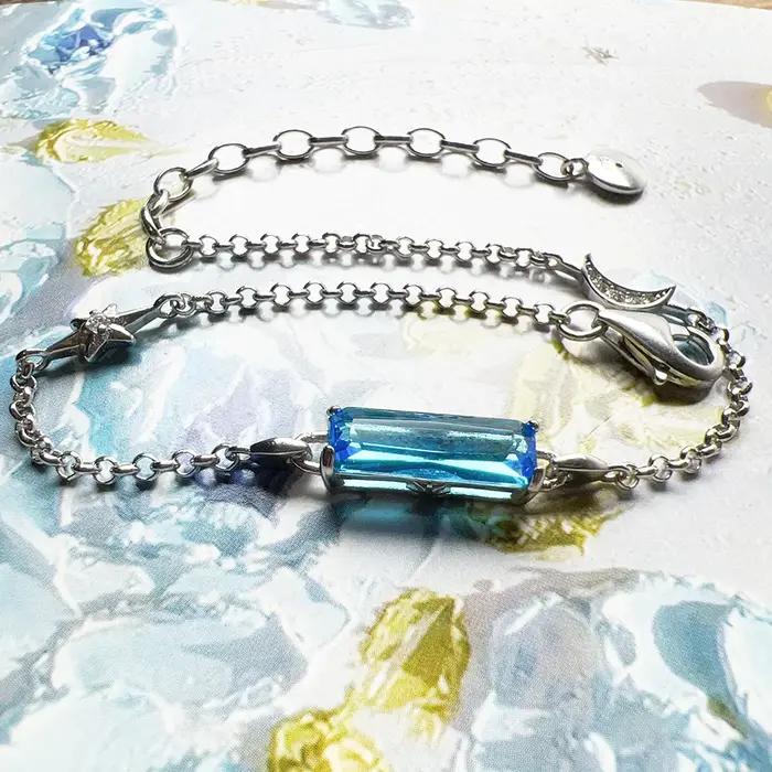 Bracelet à maillons en pierre bleue lune et étoile pour femme