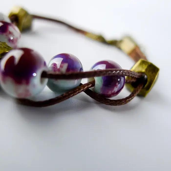 Bracelet en céramique bohème fait à la main avec breloque plante pour femmes occasions spéciales