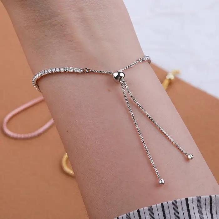Bracelet tennis en moissanite ronde de 2 mm pour femmes