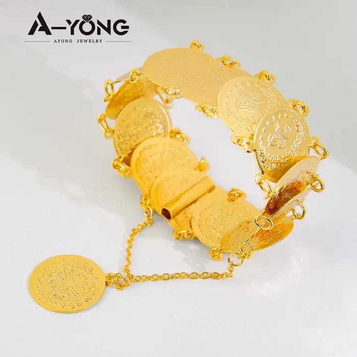 Bracelet de pièces de monnaie kurde plaqué or 21 carats