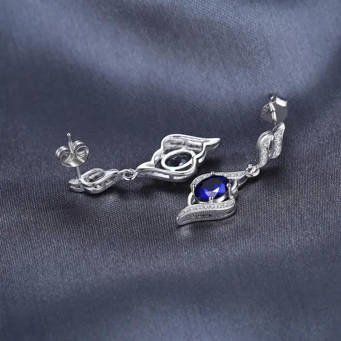 Créé saphir bleu 925 boucles d'oreilles en argent Sterling pour les femmes bijoux fins