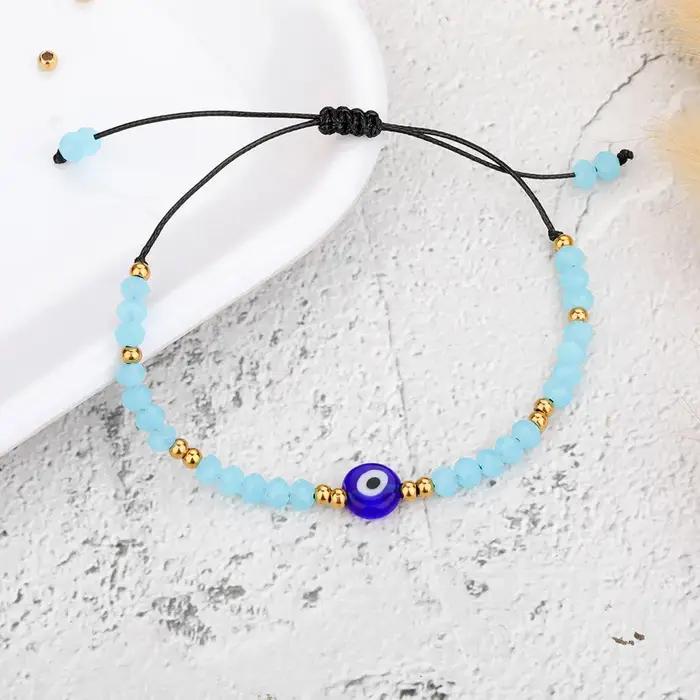 Ensembles de bracelets turcs anti-mal avec perles en résine et cristaux colorés, chaîne en corde, breloques œil porte-bonheur pour couples, bracelets pour hommes et femmes, bijoux de charme