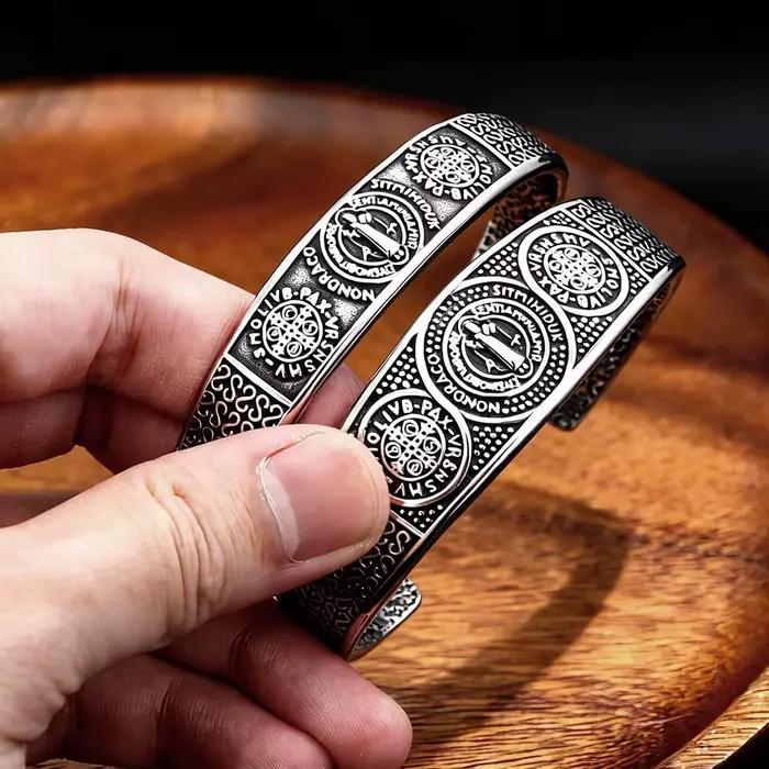 Bracelet de protection Saint Benoît en acier inoxydable 316L, amulette religieuse vintage pour hommes et femmes, bijoux cadeaux, dropshipping
